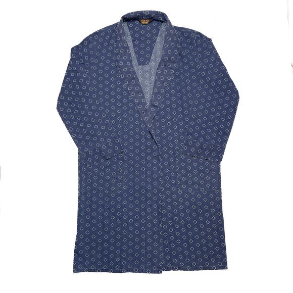 Aristo Robe Perma Prest Vintage 70s Smoking Jacket Open Front Geometric Blue - Picture 1 of 5
